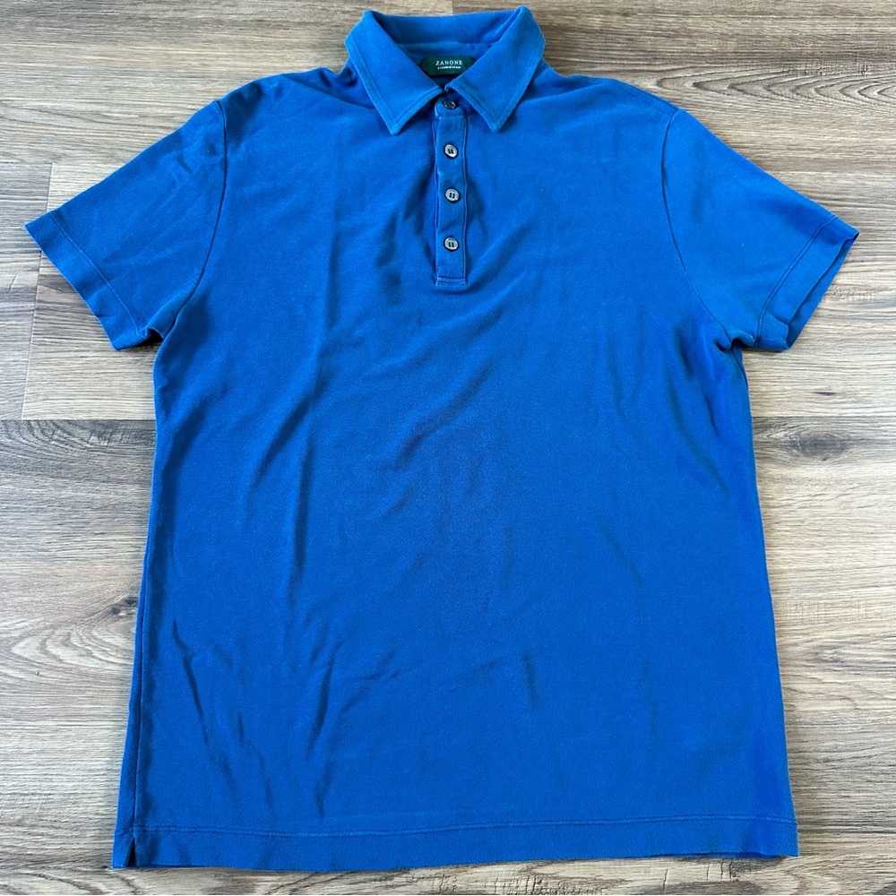 Zanone Polo Shirt Men Medium Blue Icepiquet Luxury Knit Italy 48 Slowear Slim